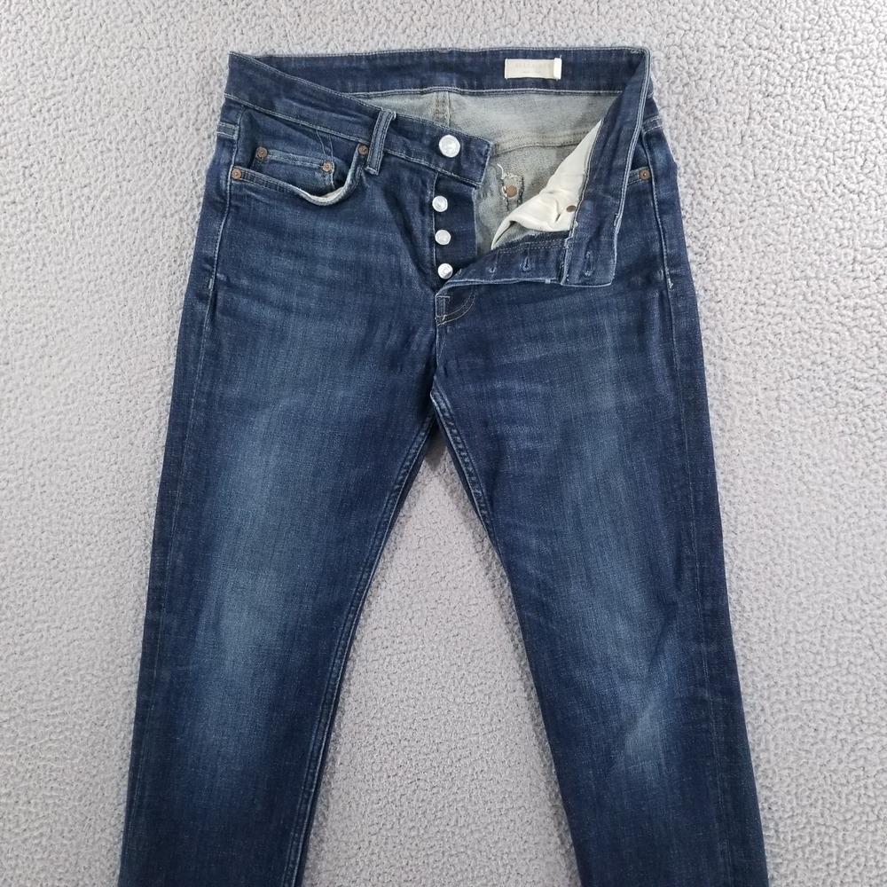 AllSaints Jeans Mens 28 (Fits 30x30) Blue Denim Rex Slim Fit Stretch Button Fly